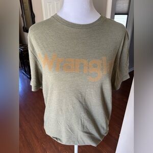 Wrangler Olive Green Short-Sleeve Logo Tee with Tan Print Med